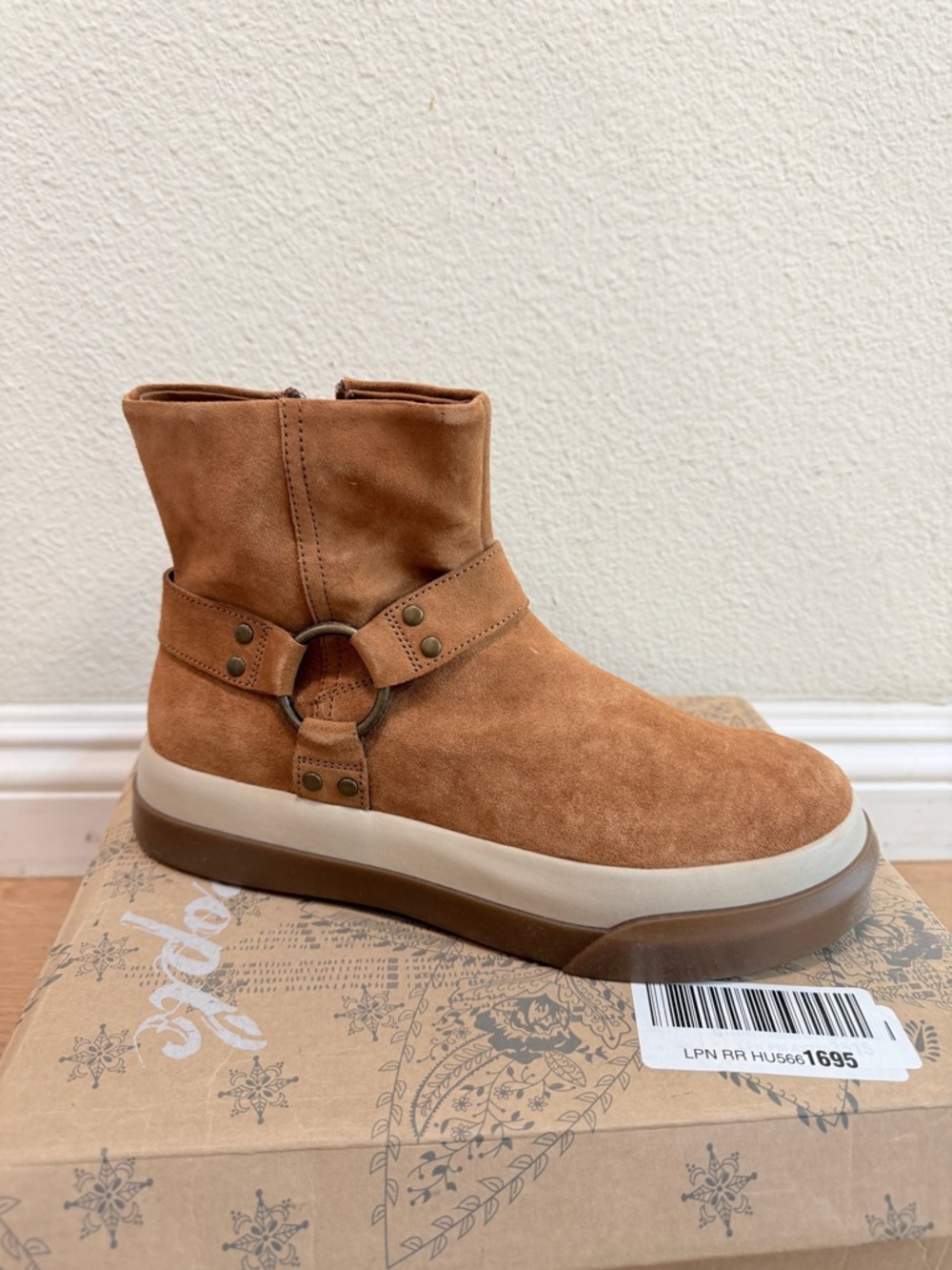 Free People Bodhi Harness Bootie 7.5 Tan Suede Sneaker Boot NEW - Picture 2 of 7
